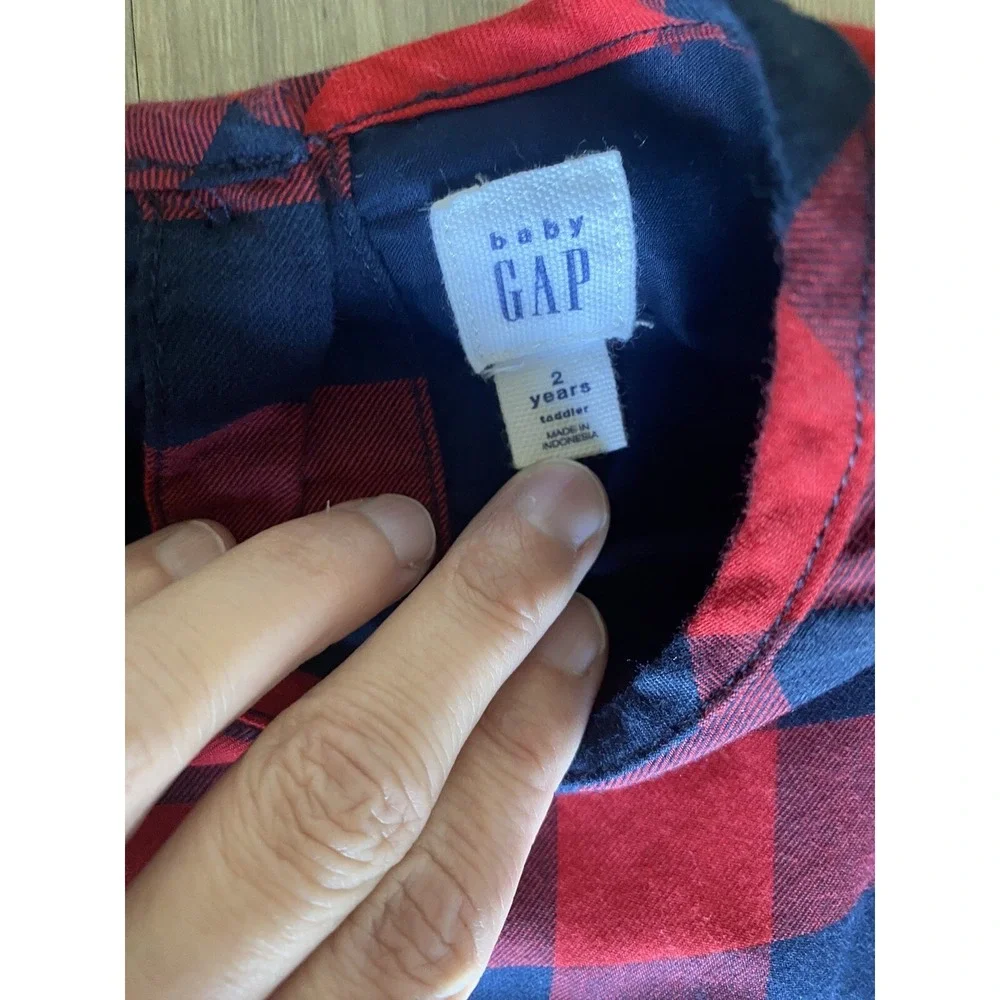 BABY GAP Girls Red & Black Buffalo Plaid Long Sleeve Christmas Dress. Toddler 2y